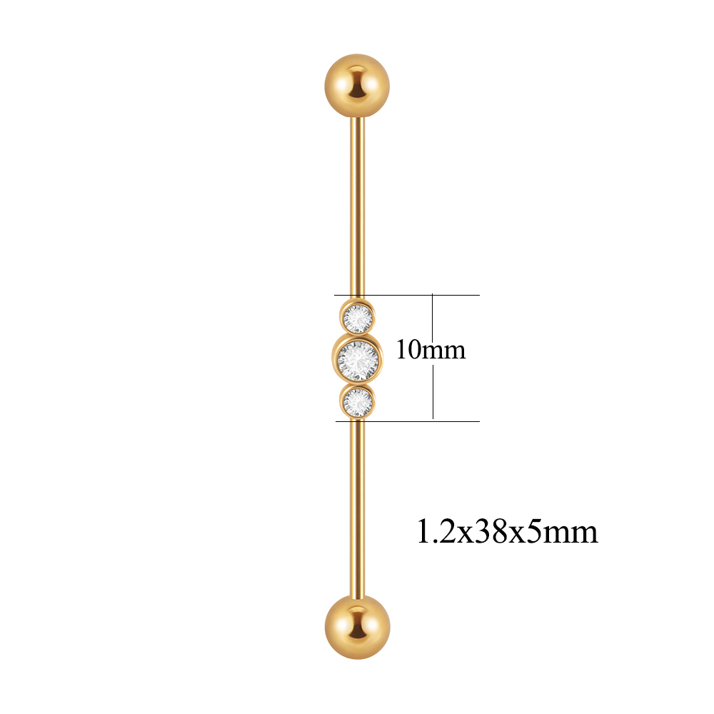 1 pieza de barra Industrial de acero inoxidable, puente largo, Micro inserción, pendiente de circón, joyería transversal para Piercing en la oreja para mujer, 16G: Chapado en cobre envejecido