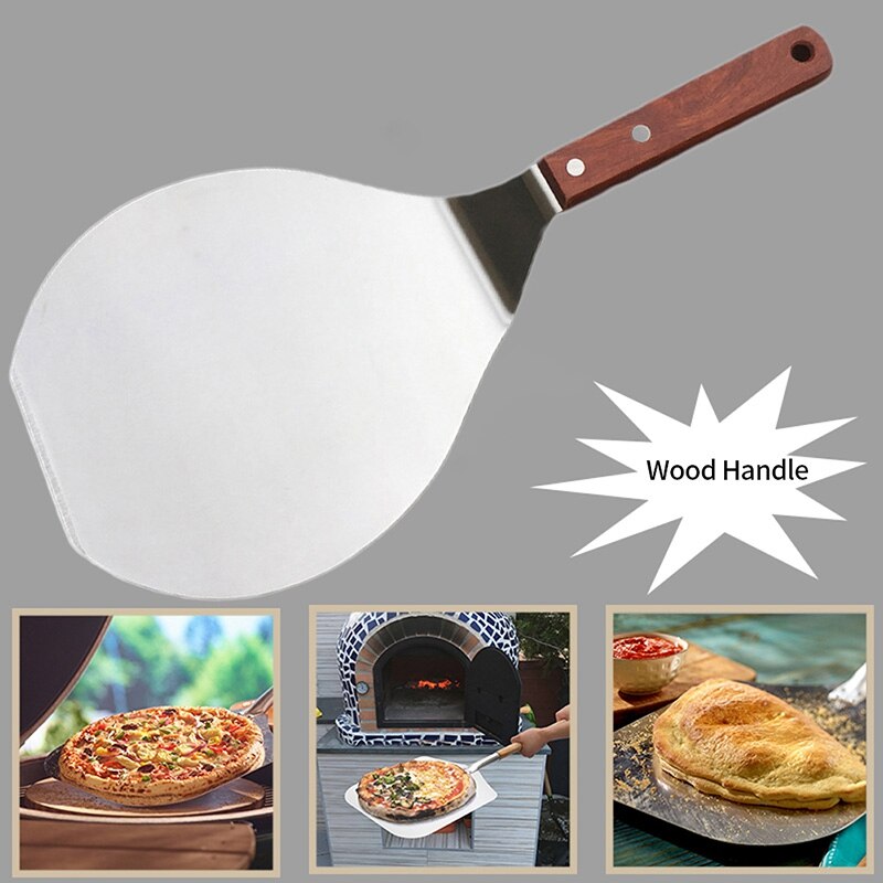 Non stick wienerbrød rustfrit stål køkkenløfter rund spatel pizza skræl padle hængende hul bageværktøj kage skovl
