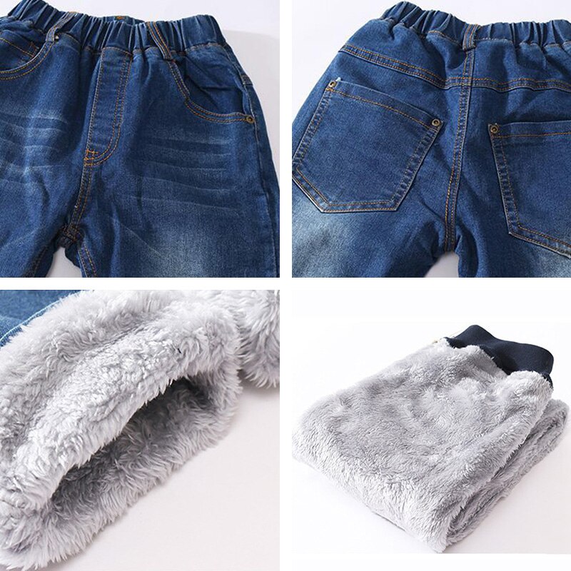 Warm Jeans Voor Jongens Winter Kinderen Dikker Fleece Skinny Jeans Tieners Denim Broek Kinderen Elastische Taille Broek 10 Jaar