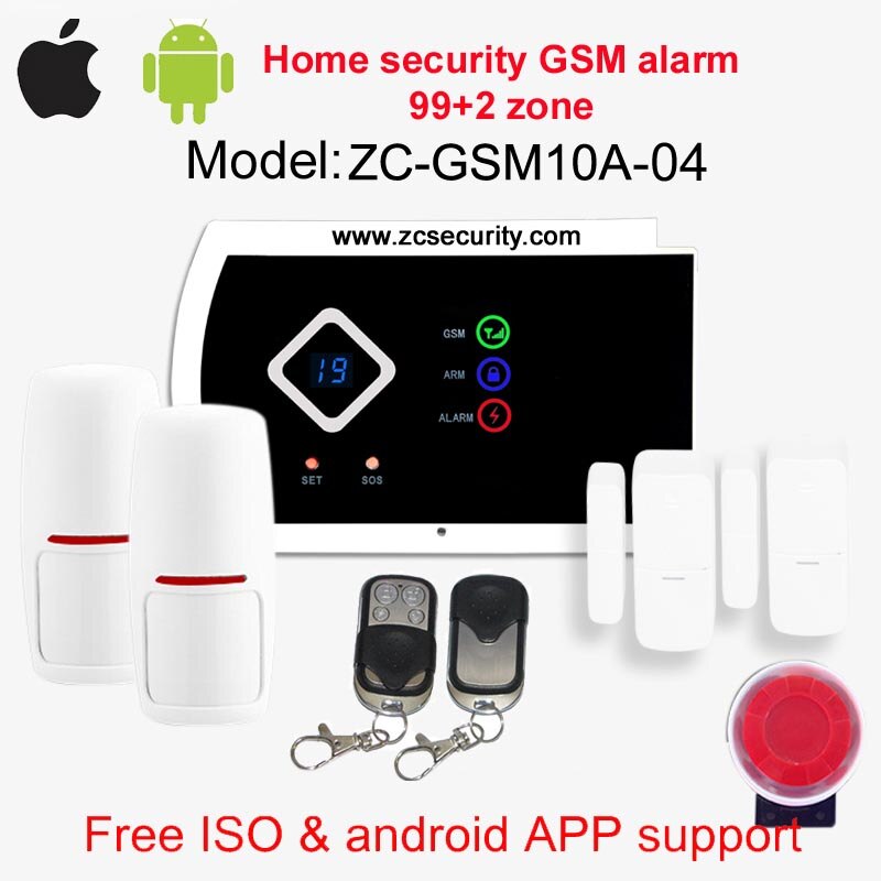 99 wireless & 2 wired zone home security GSM alarm system ISO & android APP support