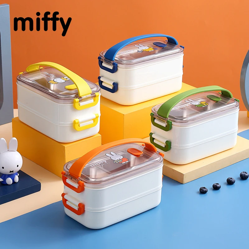 Kawaii Miffy Doppelte Edelstahl-Lunchbox mit großer Kapazität, isolierte Lunchbox für Erwachsene, tragbare Studenten-Lunchbox, Weihnachtsgeschenk