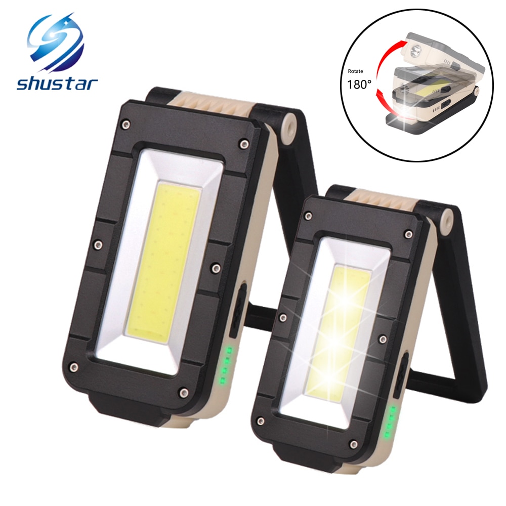 Luz de trabajo COB recargable USB linterna LED portátil Ajuste de 180 grados inferior con magnético adecuado para acampar