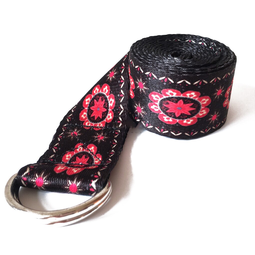 Vrouwen yoga stretchband d-ring riem fitness gym touw bloemen taille been weerstand fitnessbanden: Zwart