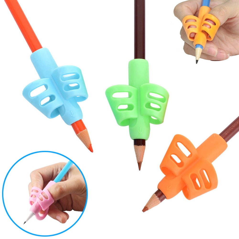3 stk/sæt børn blyantholder lærende skriveværktøj silikone to fingre ergonomisk posture correction penholder