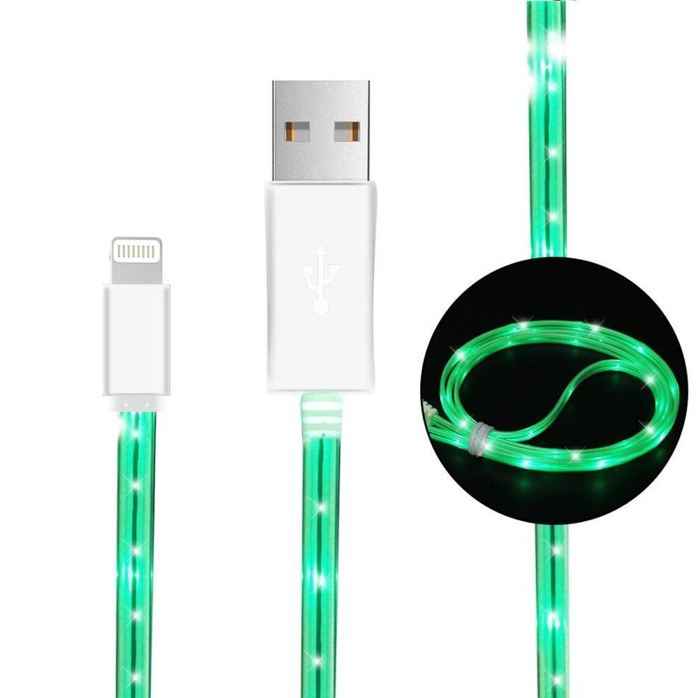 Led USB Cable Flash Light Data Line Mobile Phone Charger for iPhone 6 6S 7 8 XS Samsung Xiaomi Huawei Android Type C Connector: for Type C / Green