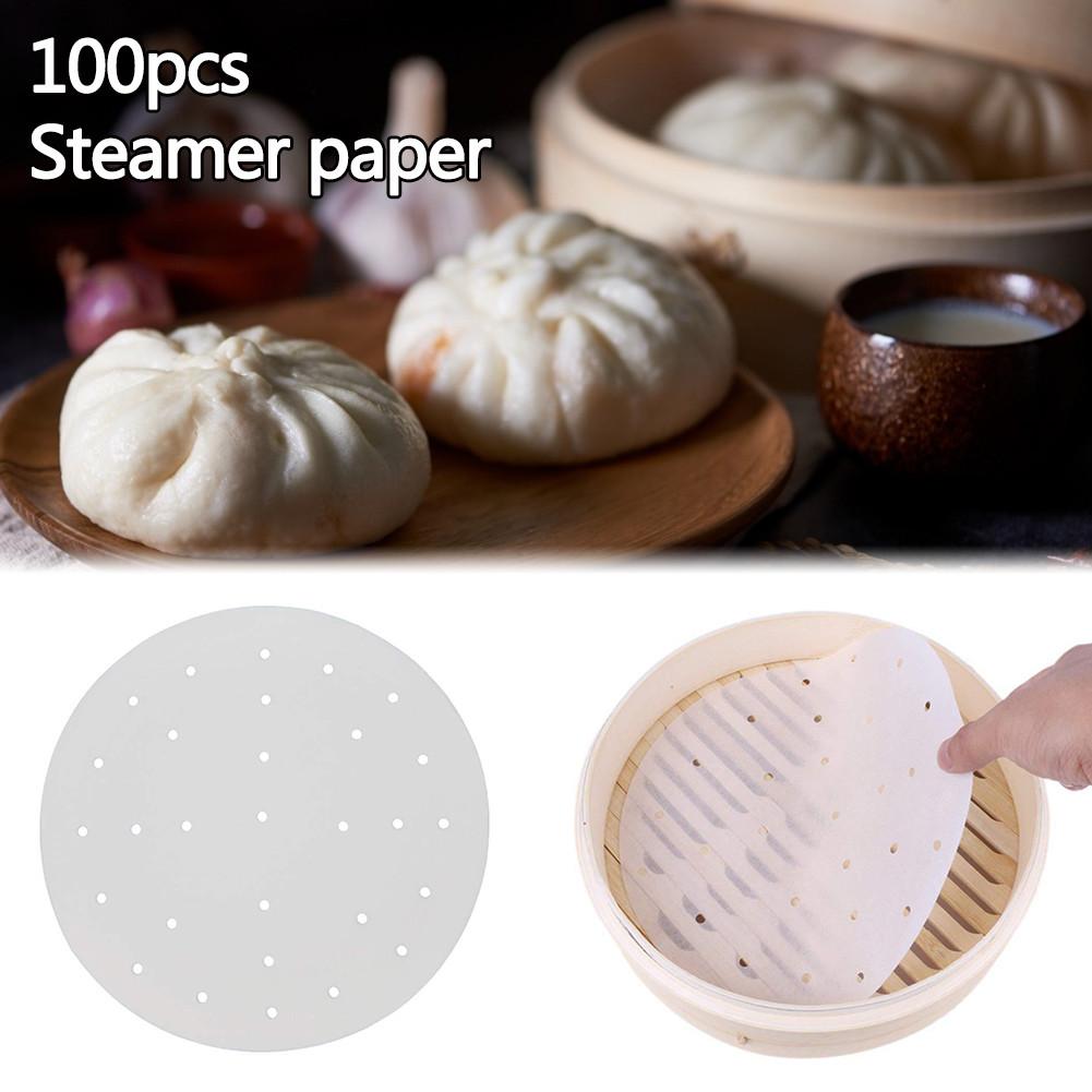 100 ark 7 tommers steamer papir kjøkken perforert tremasse papir steamer non-stick dampmatte rund matlaging steamer papir