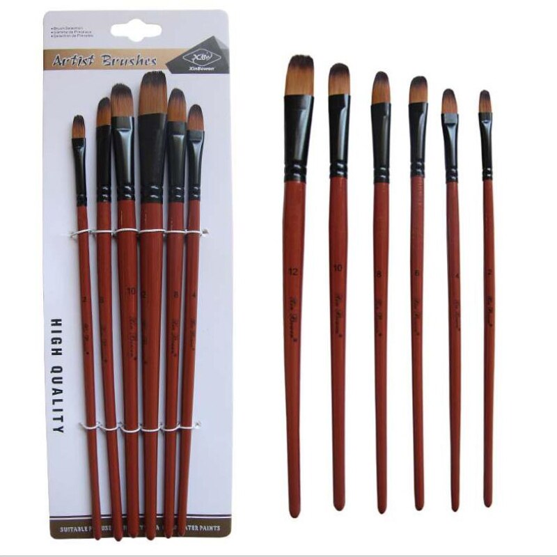6 unids/set pincel acuarelas pinturas al óleo gancho plano/redondo/inclinado de nailon para el pelo Diy pluma de acuarela para artistas pintores principiantes