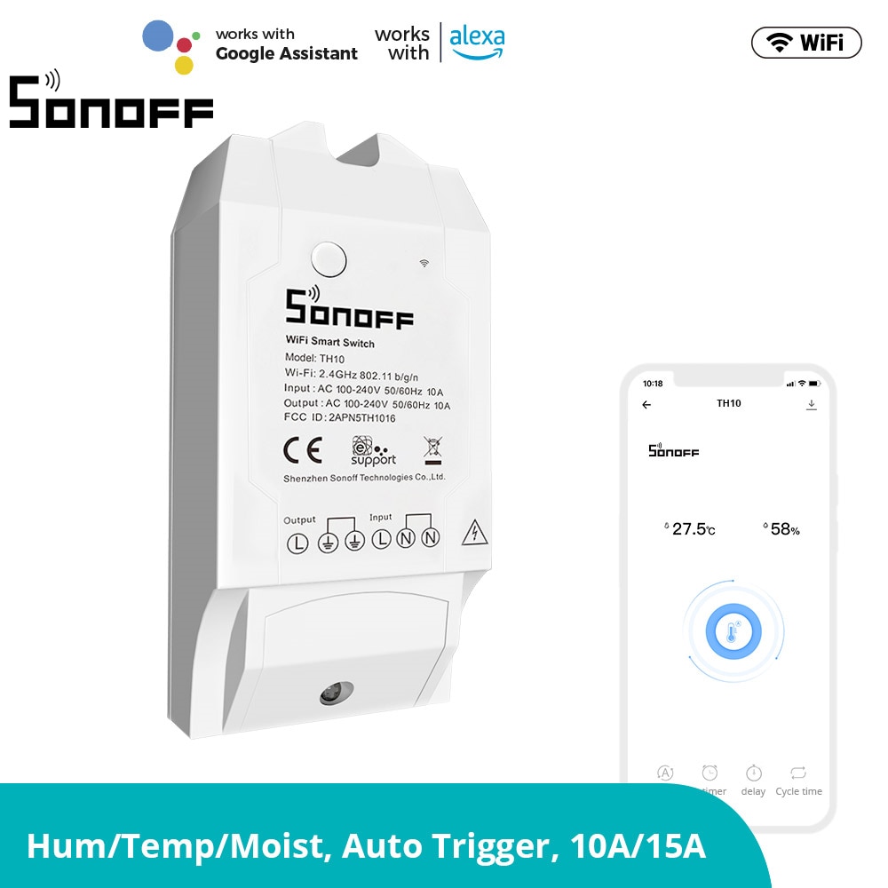 Sonoff TH10 Wifi Smart Draadloze Schakelaar Ondersteuning Temperatuur En Vochtigheid Monitoring Via Si7021 AM2301 Ondersteuning Alexa Google Thuis