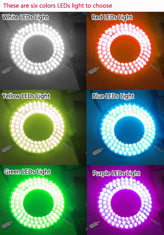 96 LED Ring Light Illuminator Adjustable Lamp for Industry Stereo Camera Microscope Magnifier White Red Yellow Blue Green Purple