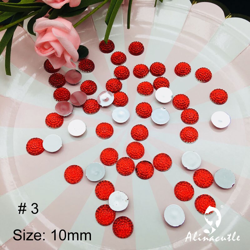 100pc 10mm gems flat bottom flat back round diamond crystals Stone Stickers gem DIY handmade Art Crafts Scrapbooking crystals: No 3 red