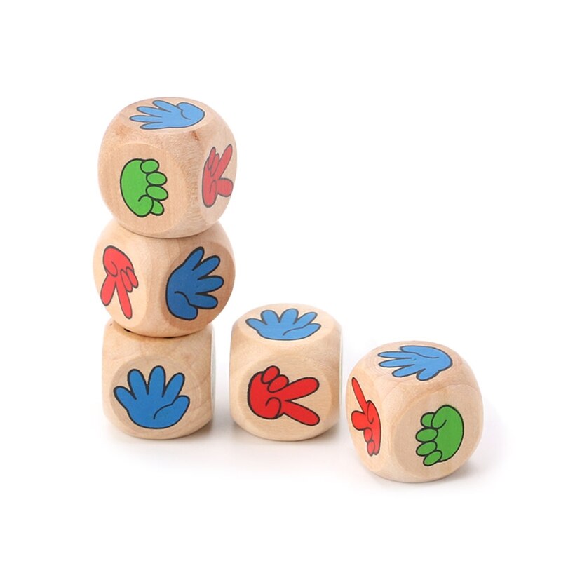 5pcs Drinking Game Rock Paper Scissors Finger-Guessing 20mm Wood Dice Bar Toys Multi Sides Dice for Board Game