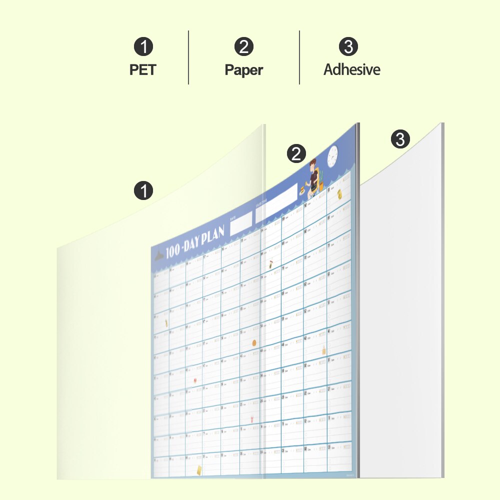 Calendar Sticker 100 Days Agenda Schedule Wall Calendar Daily Behavior Chart Waterproof Weekly Month Planner Goal Organizer