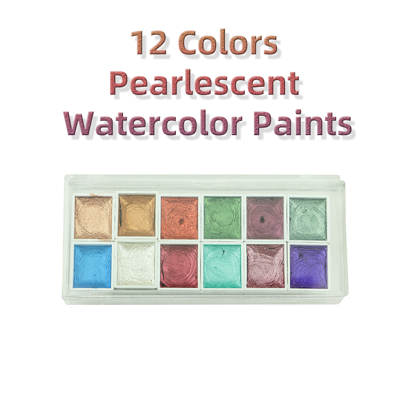 Peinture aquarelle nacrée, bloc indépendant, solide, Portable, paillettes métalliques