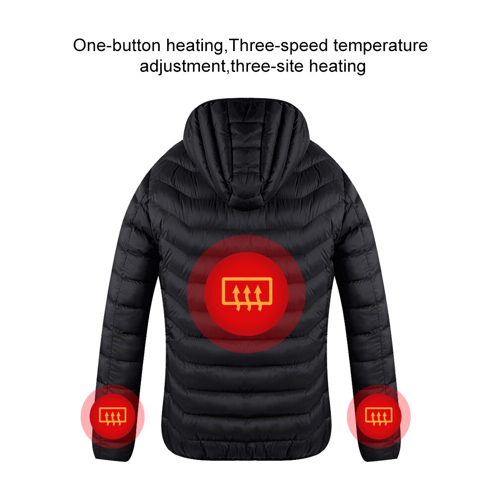 Casaco aquecido de inverno para homens e mulheres, jaqueta com bateria elétrica usb de manga comprida com capuz, roupa térmica de inverno quente para esqui