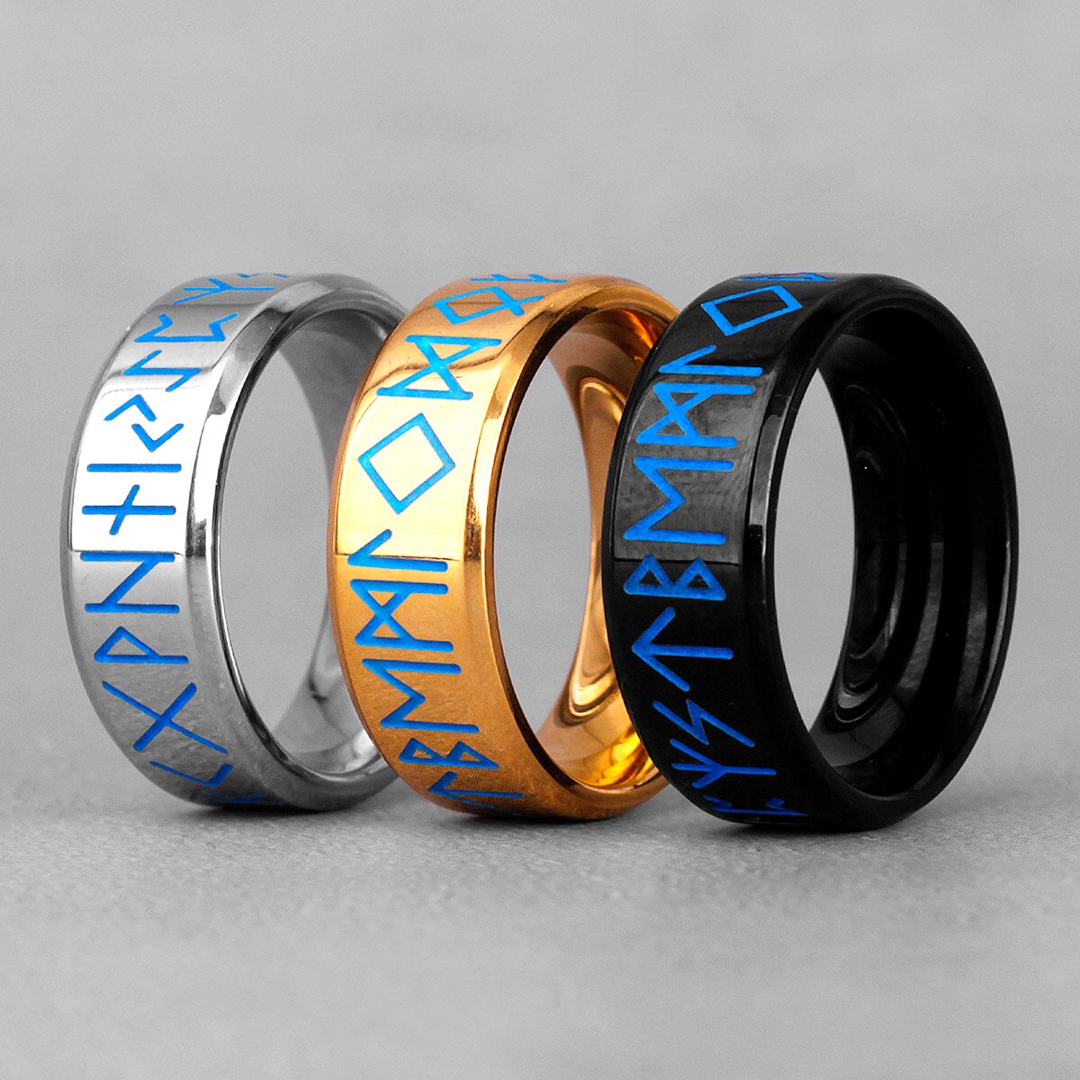 Nordic Viking Rune Lichtgevende Rvs Heren Ringen Eenvoudige Retro Voor Mannelijke Vriendje Biker Sieraden Creativiteit