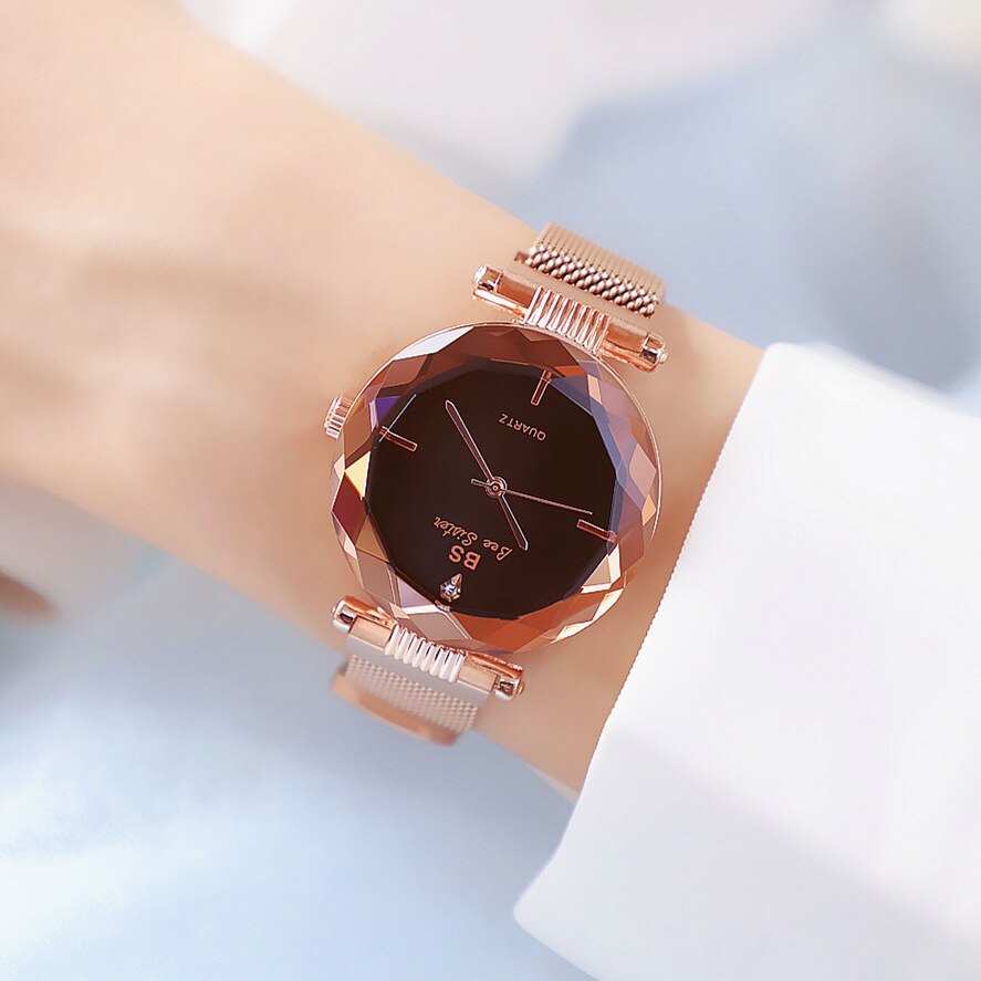Aiseilo Vrouwen Armband Set Quartz Horloges Voor Vrouwen Rose Goud Magnetische Horloge Dames Roze Wijzerplaat Polshorloge Klok Vrouwelijke: Rose gold