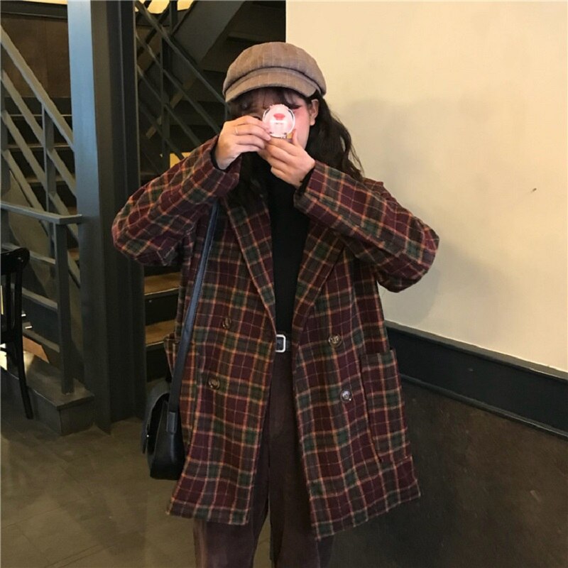 Korea ulzzang verlieren Plaid jacke weibliche herbst neue eins Harajuku Jahrgang schick lange ärmeln Geschmack lässig frauen jacke