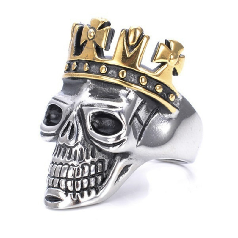 Classic mannen Ring Sieraden Gothic Vintage Schedel Koning Rvs Ring Mode Heren Gouden Kroon Ring Voor Mannelijke Beste