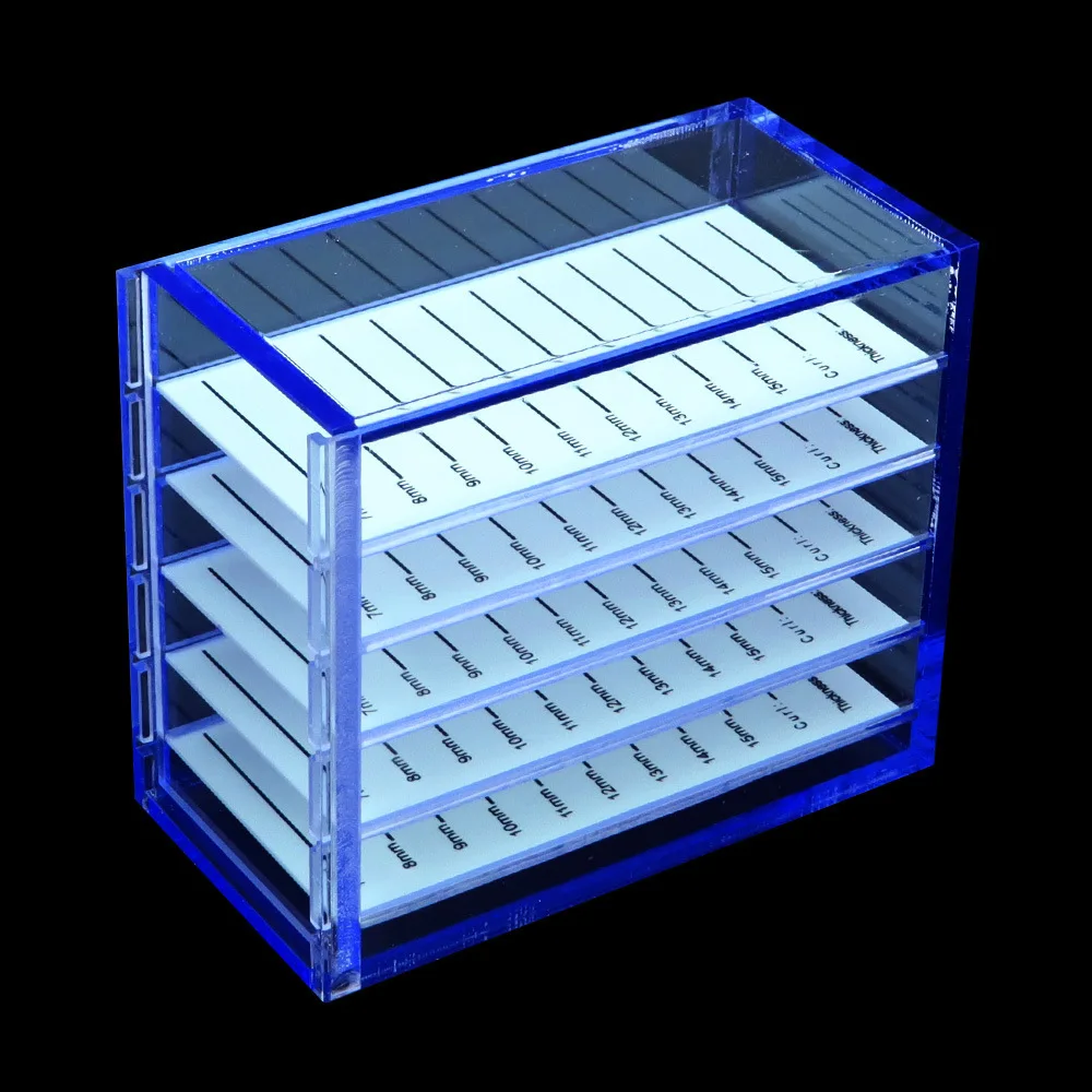 Caja de almacenamiento de extensiones de pestañas, soportes de paletas acrílicas de 5 capas con organizador de pestañas a escala, suministros de herramientas de maquillaje para pestañas postizas: Azul