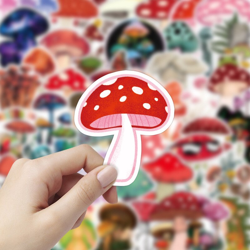 10/50pcs Color Mushroom Waterproof Sticker Children DIY Skateboard Luggage Refrigerator Notebook Decal Sticker