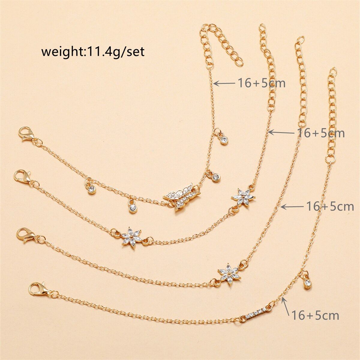 Moda borboleta floret pulseira conjunto de ouro geométrico pulseira 4 peça conjunto feminino acessórios pulseras mujer pulseira jewelri