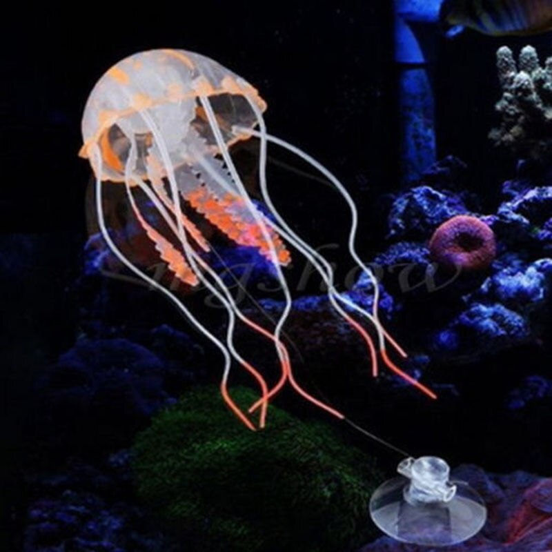 Rigtige akuarier! 5.5 "glødende effekt kunstige vandmænd til akvariefisk krukke tank ornament ornament svømme dekoration på: Orange