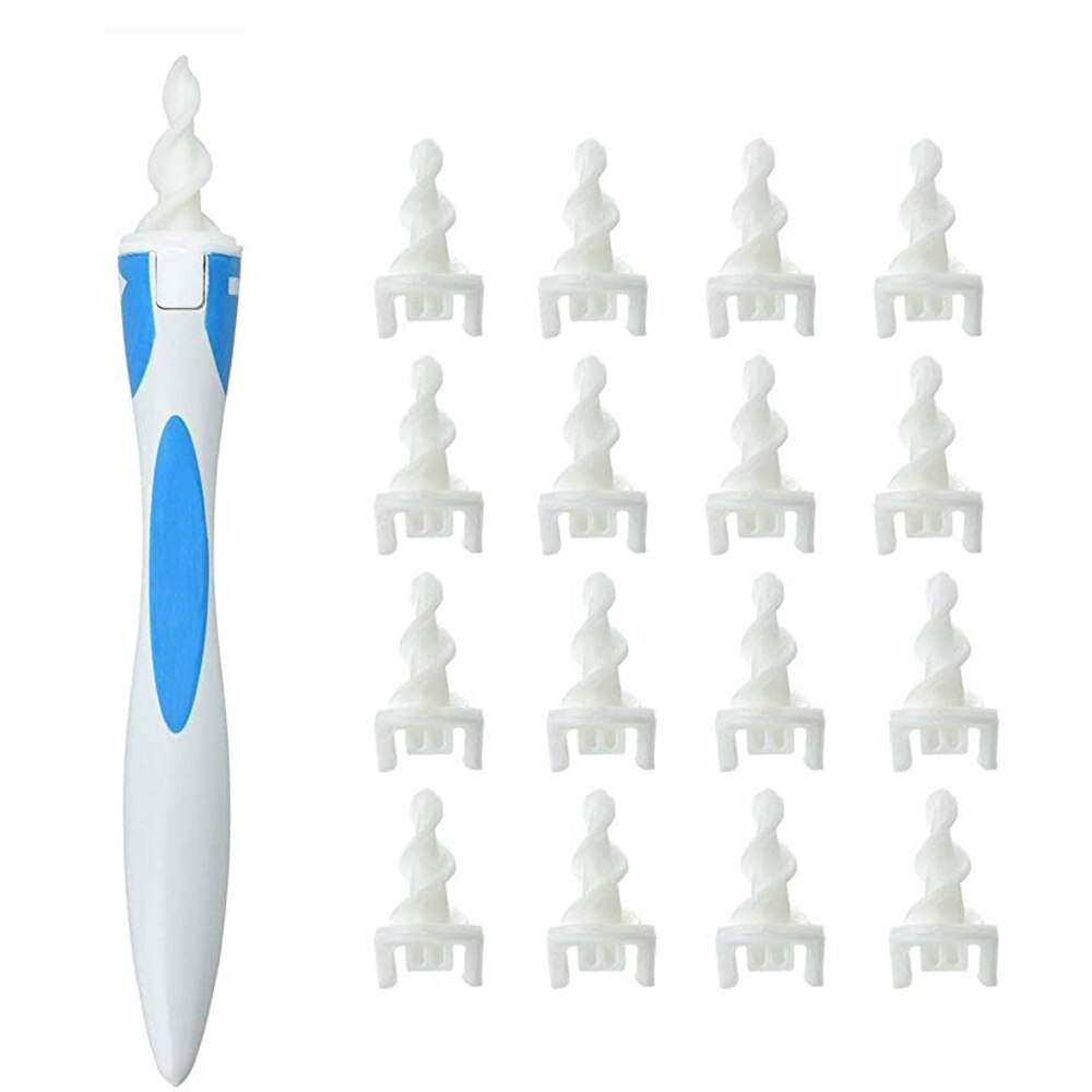 Écouvillon de nettoyage de cire d&#39;oreille en spirale souple, 16 pièces/ensemble, outil d&#39;élimination de la cire d&#39;oreille, bouchons d&#39;oreille, soins d&#39;oreille intelligents, outils de santé: Blue 16 PCS