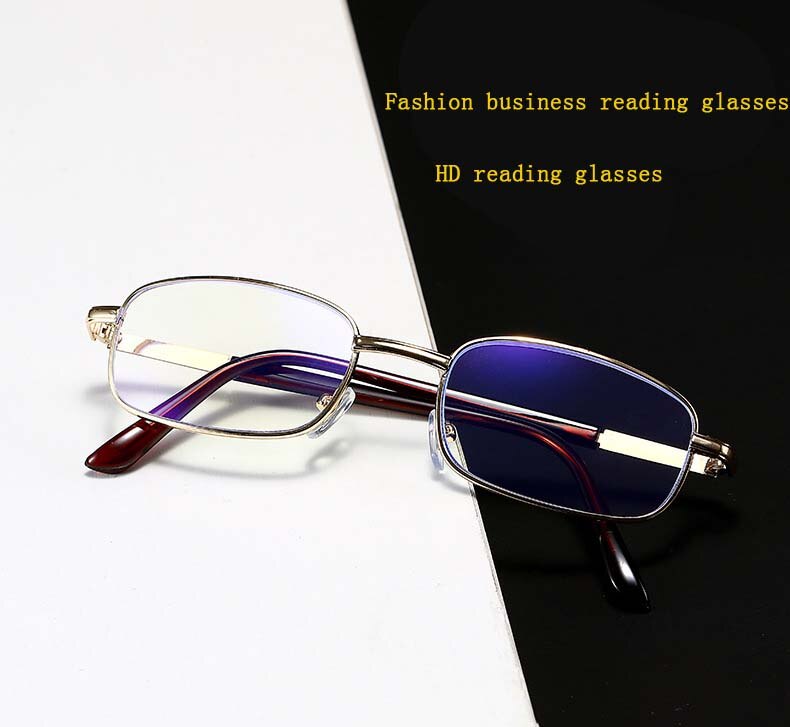 Reading Glasses Men Metal Full Frame Square Anti-blue Light Presbyopia Glasses Gold Color Reading Glasses Hyperopia Diopter