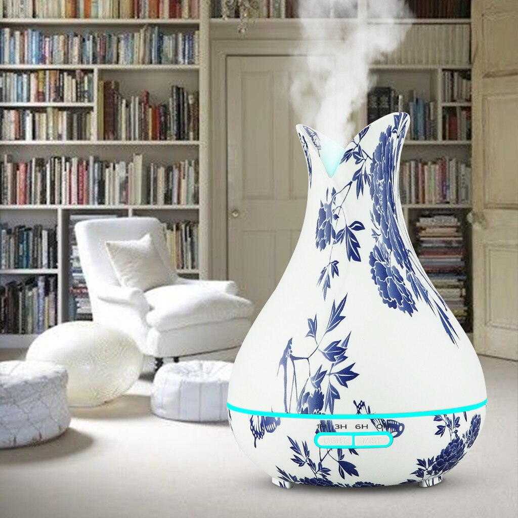 4 # Air Aroma Essentiële Olie Diffuser Blauw En Wit Porselein Cool-Mist Waaier Luchtbevochtiger Led Aroma Aromatherapie Bevochtiging