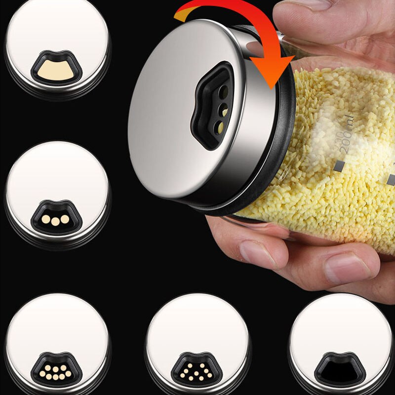 Organizador para sal y pimienta, azúcar, hierbas, tarros de vidrio para especias, condimentos de cocina, agitador de alimentos para cereales, dispositivo doméstico con medida