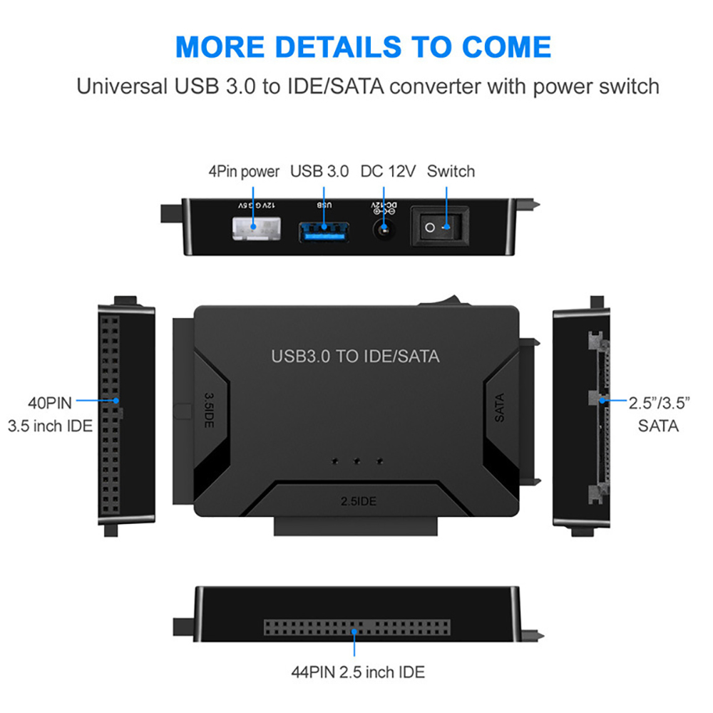 Adaptador de datos USB 3,0 a SATA IDE ATA para PC y portátil, controlador de disco duro HDD de 2,5 "y 3,5" con alimentación externa, convertidor SSD HDD