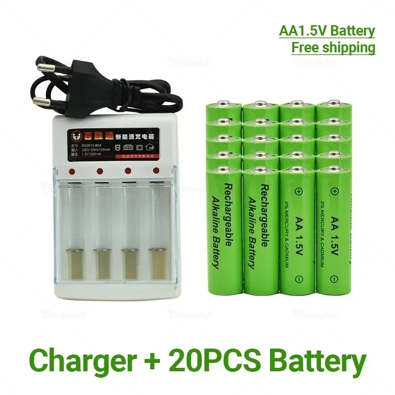 100% Brand Rechargeable Battery AA 1.5V 4800mah Chargeable for Clock Toys Flashlight Remote Control Camera Battery+charger: green