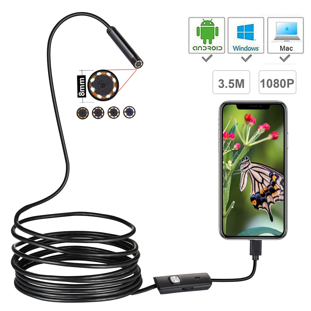 1080P Full HD Mini Android Endoscope Camera IP67 1920*1080 1M 2M 3.5M 5M Micro USB Inspection Video Camera Snake Borescope Tube