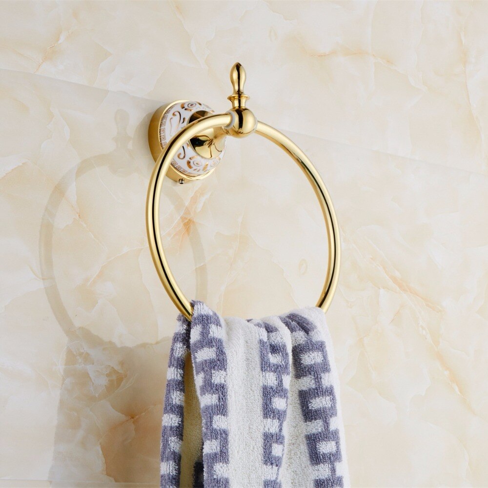 Gold towel bar Wall Mount Towel Ring Bathroom Accessories Bath Towel Holder Bath Hardware 9088K