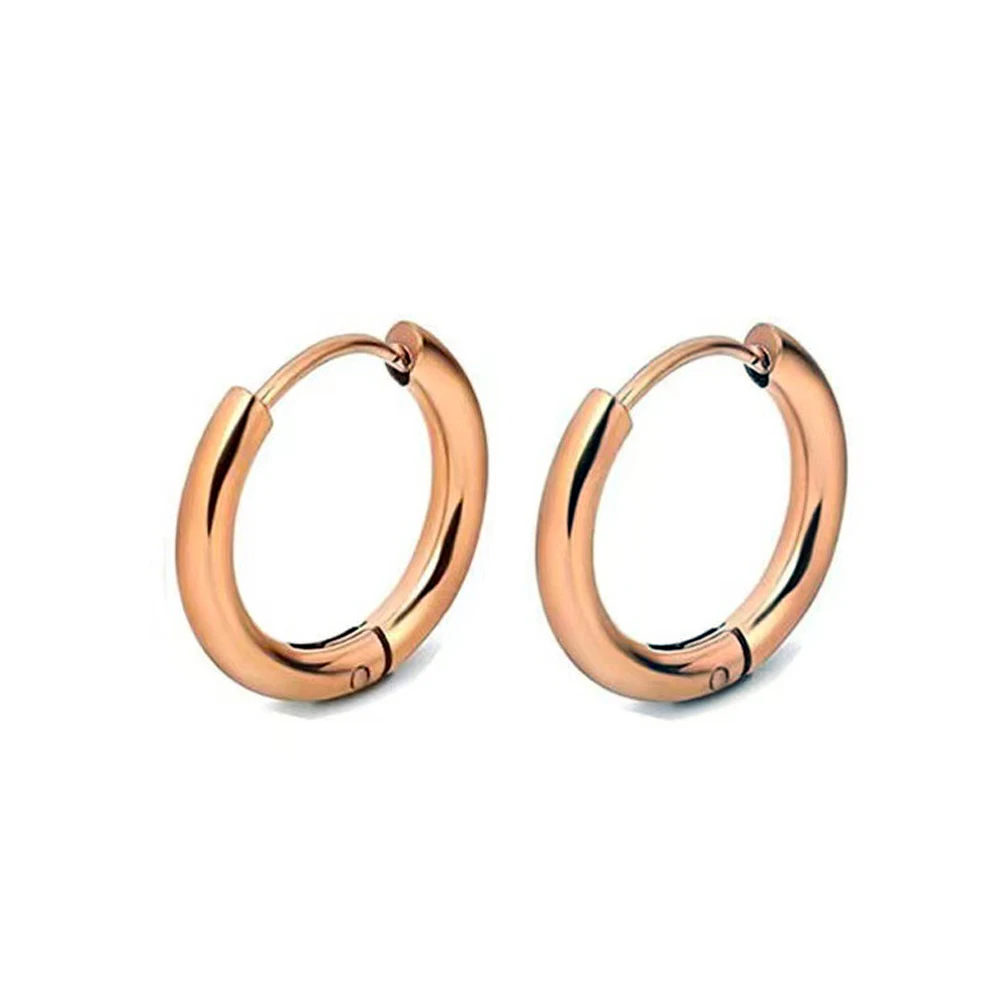 Pendientes de aro pequeños para Mujer y hombre, aretes redondos de acero inoxidable, Color dorado y plateado, antialérgico, 2 uds.: Negro / Bañado en rodio de imitación