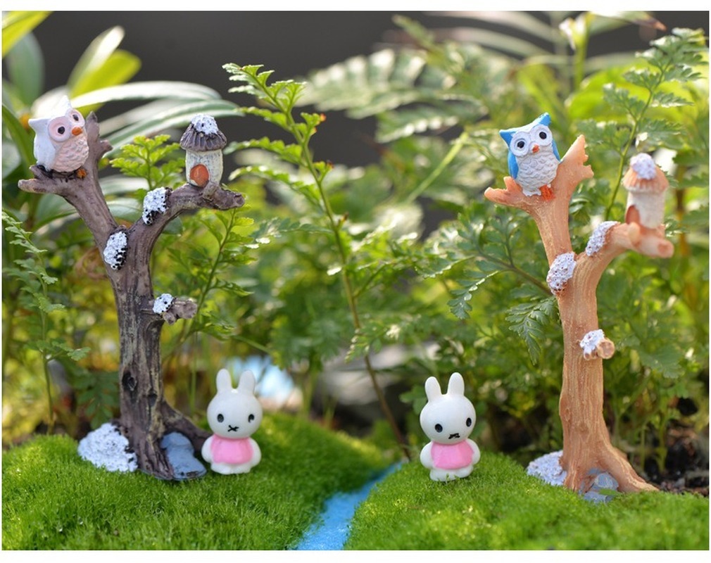 Gufo e ramo in resina fai-da-te Mini artigianato ornamenti giocattolo in miniatura Bonsai Micro paesaggio ornamenti da giardino decorazioni per la casa