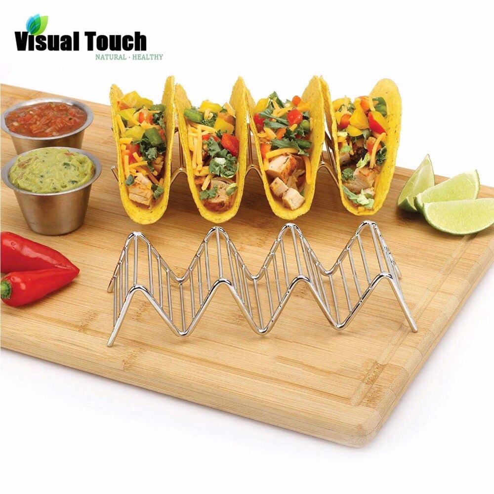 Visual Touch Taco Holder Stainless Steel Taco Server Rack Dish Sandwiches Serving Plate Buffet 3/4 Slots Rustproof Rack Bracket