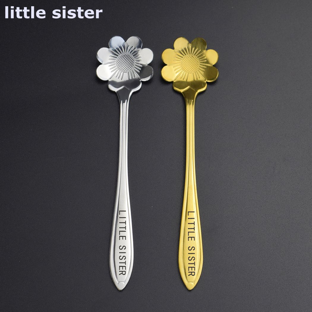 Stainless Steel Tea Spoon Lettering Sisters Dessert Spoon Exclusive Friendship Tea Coffee Mixed Long Handle Drinking Tableware