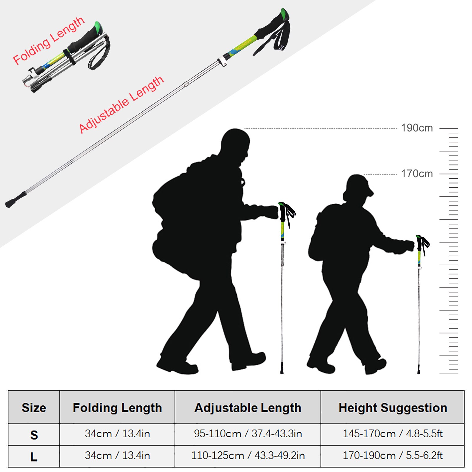 KODENOR 2 PCS Walking Stick Collapsible Trekking Pole Set Men Women 5 Sections Walking Pole Climbing Hiking Accessories