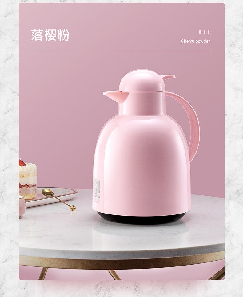 Fsile snygg minimalistisk hemisoleringskanna personlighet glasfoder hushållsgryta vattenkokare termos 1.5l: Rosa