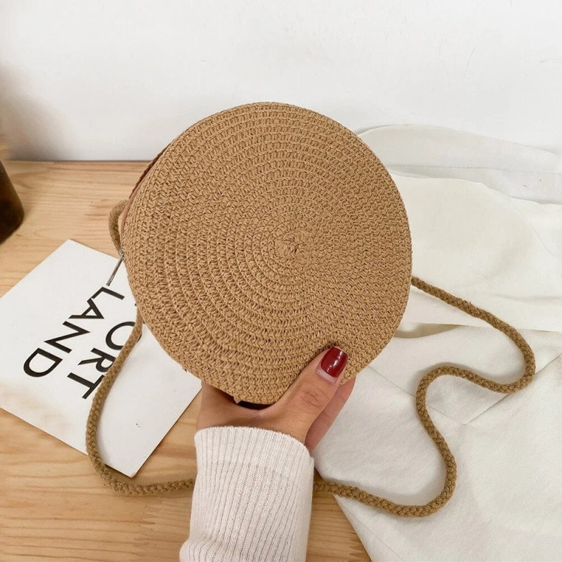 minimalistisch ische Stroh tasche Runde Crossbody-Geldbörse Frauen Schulter Berufung Stil Handtasche