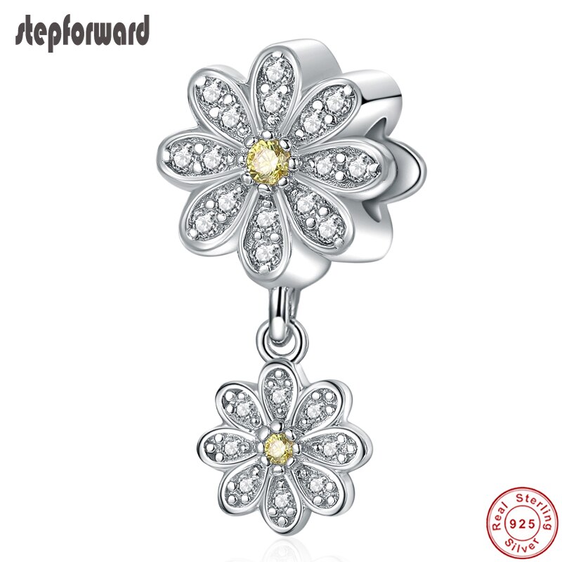 STAP VOORUIT Zirconia 925 Sterling Zilveren Bloem Hanger Hanger Bedels Voor Vrouwen Crystal Chrysant Sieraden