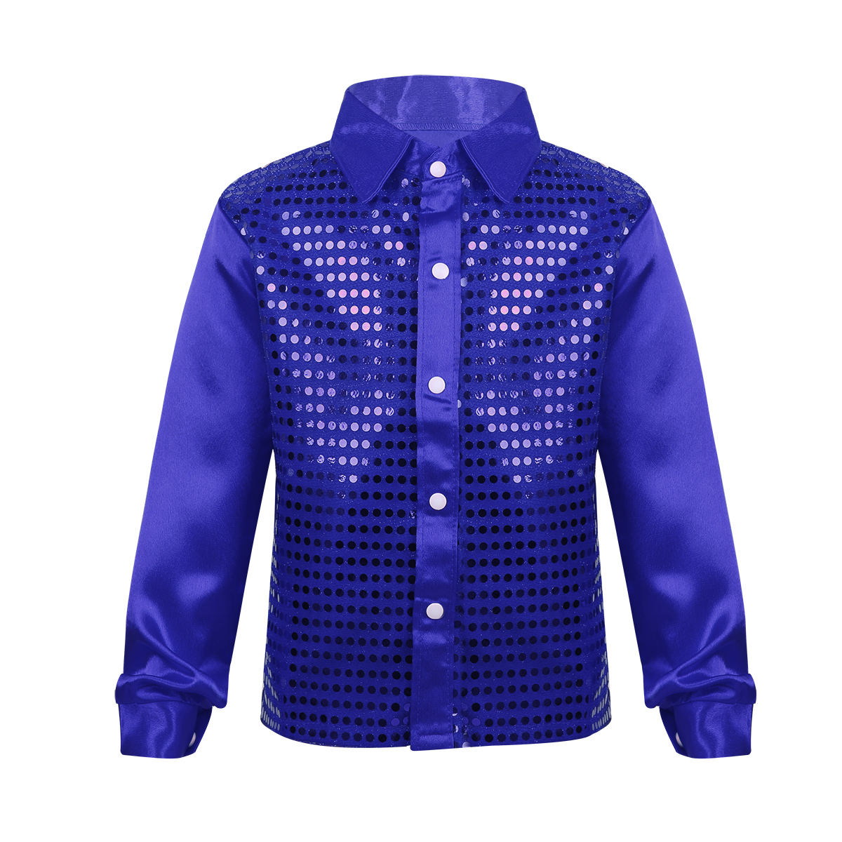 Iiniim-ropa para niños, camisa de cuello italiano con lentejuelas para coro, baile de Jazz, actuación, de bodas, camisas formales: Blue / 8