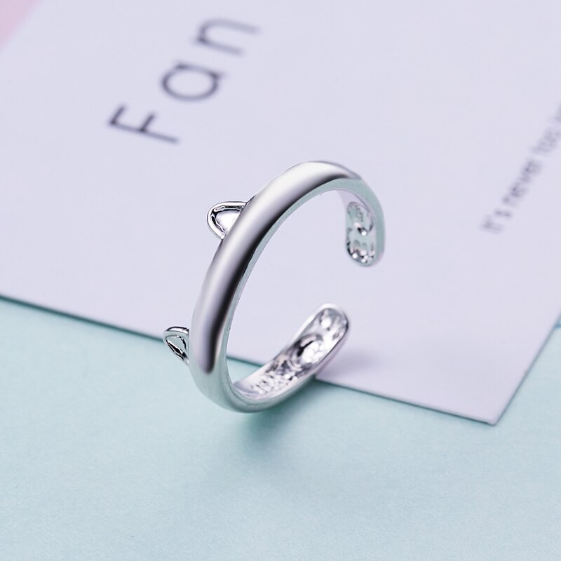Leuke Zilveren Kleur Kat Oor Open Ringen Voor Vrouwen Mode Metalen Vinger Meisjes Partij Sieraden Verstelbare Animal Manchet Ring Mooie