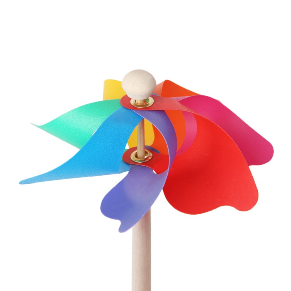 5 Stks/set Wind Spinner Eenvoudige Vier Kleuren Windmolen Pinwheel Houten Paal Tuin Decoratie Kids Kinderen Speelgoed Wiel 12Cm Outdoor