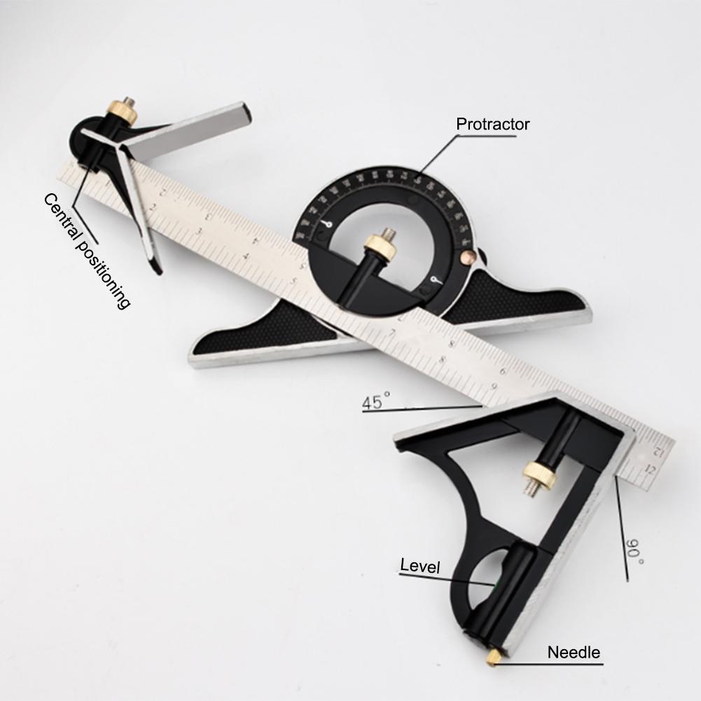 Vinkelmåler i rustfrit stål justerbar snedkerværktøj kombination firkantet vinkel lineal niveau måleværktøjssæt