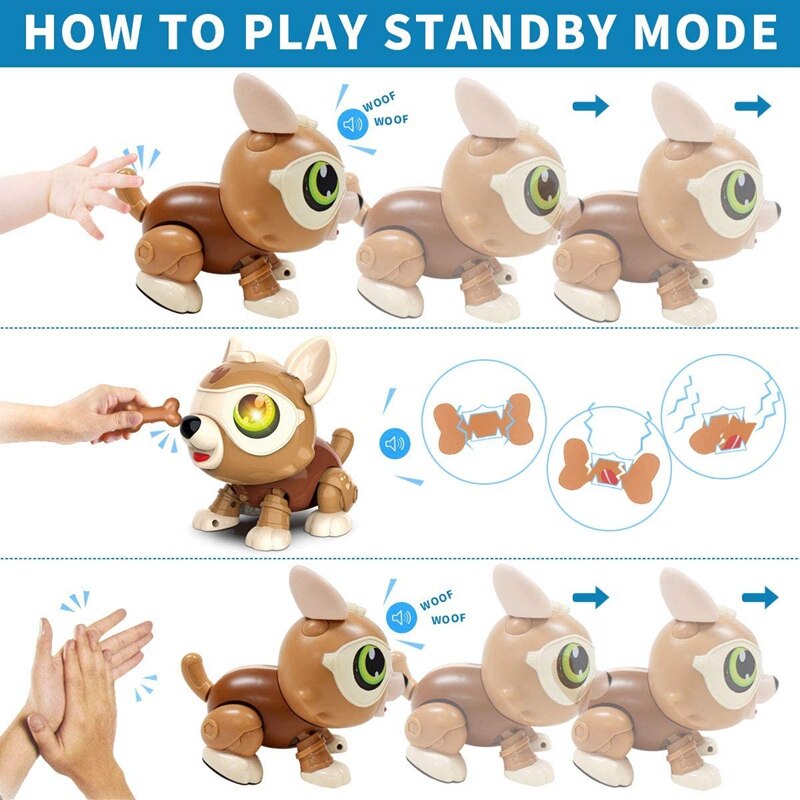 Juguetes electrónicos de Perro Robot para niños, juguete de cachorro interactivo robótico, Control de voz,