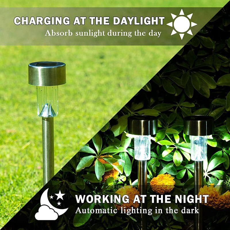 12 Pack Solar Lights Outdoor Garden Led Light Landscape/Pathway Lights Stainless Steel