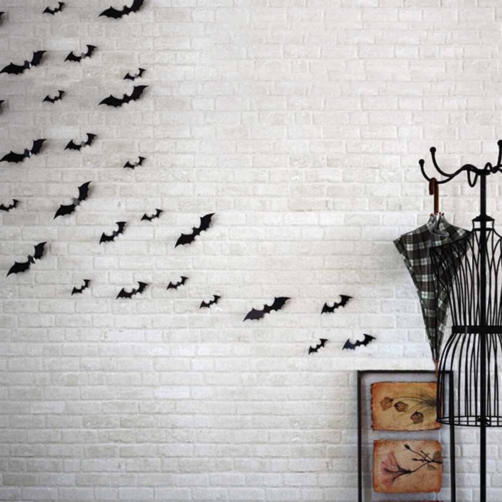 12pcs 3D Bat Wall Sticker DIY PVC Black Bat Living Room Bedroom Stickers Decal Home Halloween Decoration Wall Decal 1.14