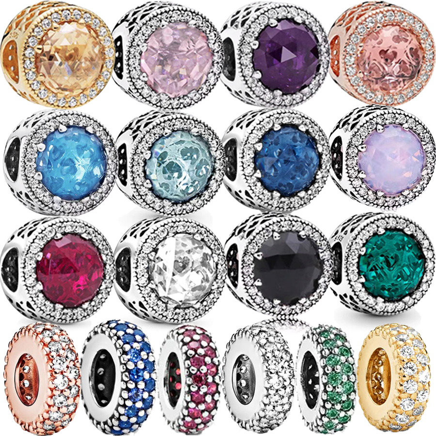 NEUER funkelnder dunkelblauer rosa und meergrüner Charme, dunkelblaue Perle, passend für originales europäisches Armbinde aus 925er Sterlingsilber, DIY-Schmuckgeschenk